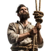 AI generated Man with beard and a long rope isolated on transparent background png