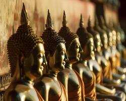 AI generated Row of Buddha statues, shallow depth of field photo