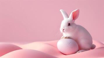 AI generated Cute rabbit and easter egg. Concept of happy easter day. photo