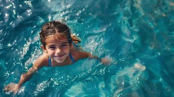 AI generated Cute child swimming in sea photo
