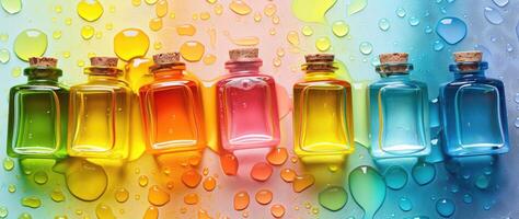 AI generated Colorful perfume glass bottles photo