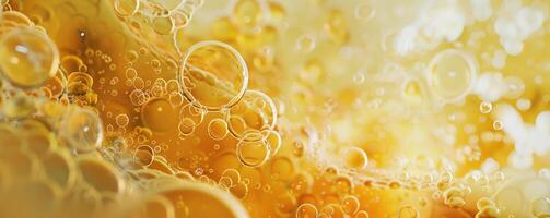 AI generated Yellow color oil bubbles background. Closeup view. photo