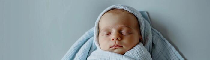 AI generated Wrapped in Love, Photograph the newborn baby swaddled in a soft white blanket, peacefully sleeping on a white background, background image, generative AI photo