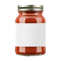 AI generated Tomato sauce jar with white label isolated on transparent background png