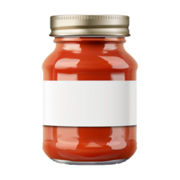 ai generado tomate salsa tarro con blanco etiqueta aislado en transparente antecedentes png