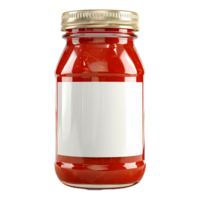 ai generado tomate salsa tarro con blanco etiqueta aislado en transparente antecedentes png