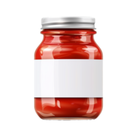 ai generado tomate salsa tarro con blanco etiqueta aislado en transparente antecedentes png