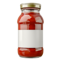 ai generado tomate salsa tarro con blanco etiqueta aislado en transparente antecedentes png