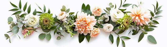 AI generated Bridal Bouquet, beautiful bridal bouquet composed of fresh flowers, neatly arranged on a white background, background image, generative AI photo