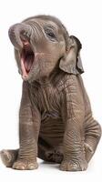 AI generated Yawning Elephant Calf, A baby elephant calf yawning widely, background image, generative AI photo