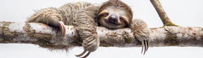 AI generated Sleepy Sloth, A baby sloth clinging to a branch with its tiny claws, background image, generative AI photo