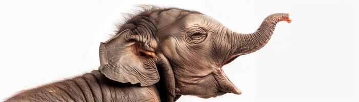 AI generated Yawning Elephant Calf, A baby elephant calf yawning widely, background image, generative AI photo