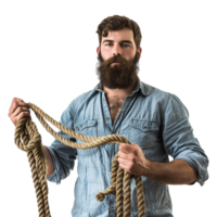 ai generato uomo con barba e un' lungo corda isolato su trasparente sfondo png
