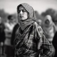 AI generated Strength in Gaze - Portrait of a Woman in Keffiyeh photo