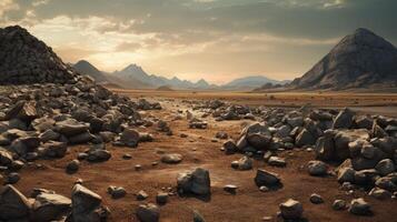 AI generated Dry land with rocks and mountains photo