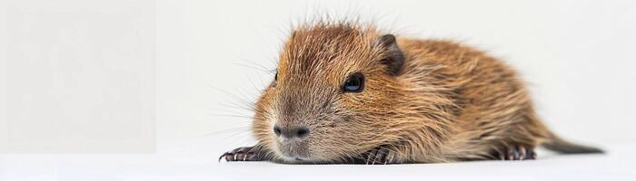AI generated Curious Capybara, A fluffy baby capybara cub with bright eyes and soft fur, background image, generative AI photo