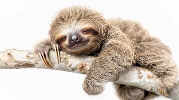 AI generated Sleepy Sloth, A baby sloth clinging to a branch with its tiny claws, background image, generative AI photo