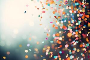 AI generated Ribbons and confetti rains down, adding excitement to the celebratory occasion with copy space photo