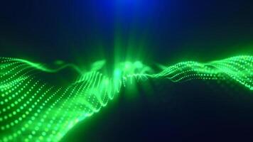 Green energy magic waves high tech digital iridescent morphing with light rays lines and energy particles. Abstract background. Video in high quality 4k, motion design