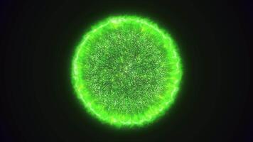 Green energy magic sphere round hi-tech light digital ball space planet star made of futuristic light rays lines and energy particles. Abstract background. Video in high quality 4k, motion design