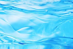 AI generated Clear blue water surface with beautiful splashing ripples and soap bubbles. Abstract summer banner background photo