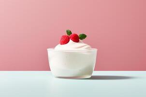 AI generated Sour cream, raspberry yogurt, sauce, minimalist yogurt photo