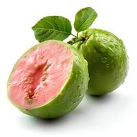 AI generated guava fruit isolated on white background with shadow. Guava isolated. Tropical fruit guava top view. Guava flat lay photo