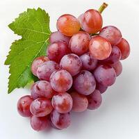 AI generated red grapes isolated on white background with shadow. Grapes isolated. Red grapes top view. Red grapes flat lay photo