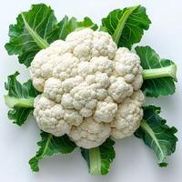 AI generated Cauliflower isolated on white background. Cauliflower vegetable isolated. Organic vegetable cauliflower. Cauliflower top view. Cauliflower flat lay photo
