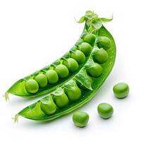 AI generated green peas in pod isolated on white background with shadow. green peas isolated. fresh green peas vegetable photo