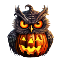 AI generated Halloween owl jack o lantern png isolated on transparent background