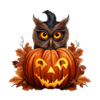 AI generated Halloween owl jack o lantern png isolated on transparent background