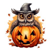 AI generated Halloween owl jack o lantern png isolated on transparent background