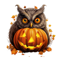 AI generated Halloween owl jack o lantern png isolated on transparent background