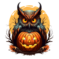 ai gegenereerd halloween uil jack O lantaarn PNG geïsoleerd Aan transparant achtergrond