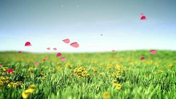 hearts flies over summer grass field video