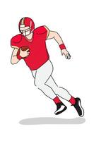 americano fútbol americano jugador correr, vector ilustración de hombre corriendo jugando deporte profesional en rojo y oro amarillo tema en blanco antecedentes. fútbol americano campeón 2024.