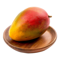 ai generado mango en de madera plato aislado en transparente antecedentes png