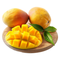 AI generated Mango on wooden plate isolated on transparent background png