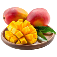 AI generated Mango on wooden plate isolated on transparent background png