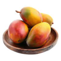 ai genererad mango på trä- tallrik isolerat på transparent bakgrund png