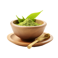 AI generated Instant matcha green tea in wood bowl png isolated on transparent background