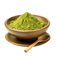 AI generated Instant matcha green tea in wood bowl png isolated on transparent background