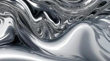 AI generated Chrome glossy abstract metallic steel liquid shiny fluid sliver futuristic background texture design photo