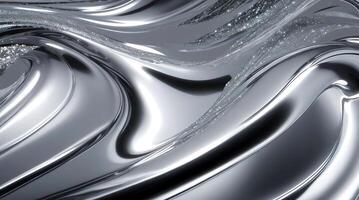 AI generated Chrome glossy abstract metallic steel liquid shiny fluid sliver futuristic background texture design photo