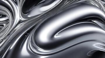 AI generated Chrome glossy abstract metallic steel liquid shiny fluid sliver futuristic background texture design photo