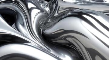 AI generated Chrome glossy abstract metallic steel liquid shiny fluid sliver futuristic background texture design photo