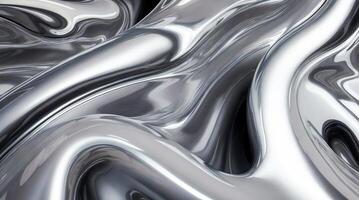 AI generated Chrome glossy abstract metallic steel liquid shiny fluid sliver futuristic background texture design photo