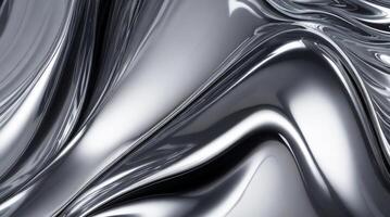 AI generated Chrome glossy abstract metallic steel liquid shiny fluid sliver futuristic background texture design photo