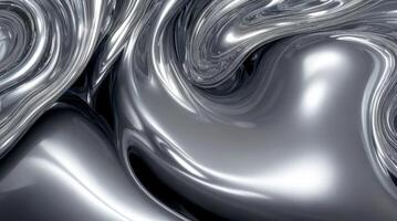 AI generated Chrome glossy abstract metallic steel liquid shiny fluid sliver futuristic background texture design photo